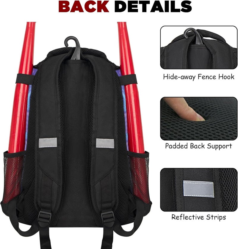 Goloni | Baseball Backpack,Baseball Bag for Adult,Softball Bat Bag with Shoes Compartment,Large Main Compartment for Helmet & accessories, Fence Hook - Image 5